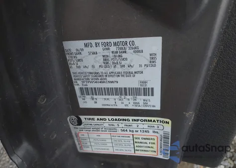 2009 Ford F-150 Fx4/King Ranch/Lariat/Platinum/Xl/Xlt из США, поврежденный, VIN 1FTPW14V49KC59679